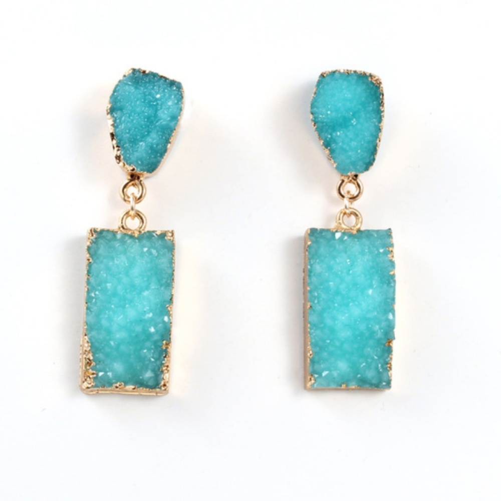 Teal mega resin druzy earrings